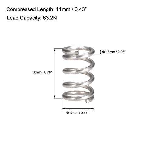 uxcell Kompresije Proljeće,304 Nerđajućeg Čelika,12mm OD,1.6 mm Žicu Veličine,čak 27,5 mm pod pritiskom